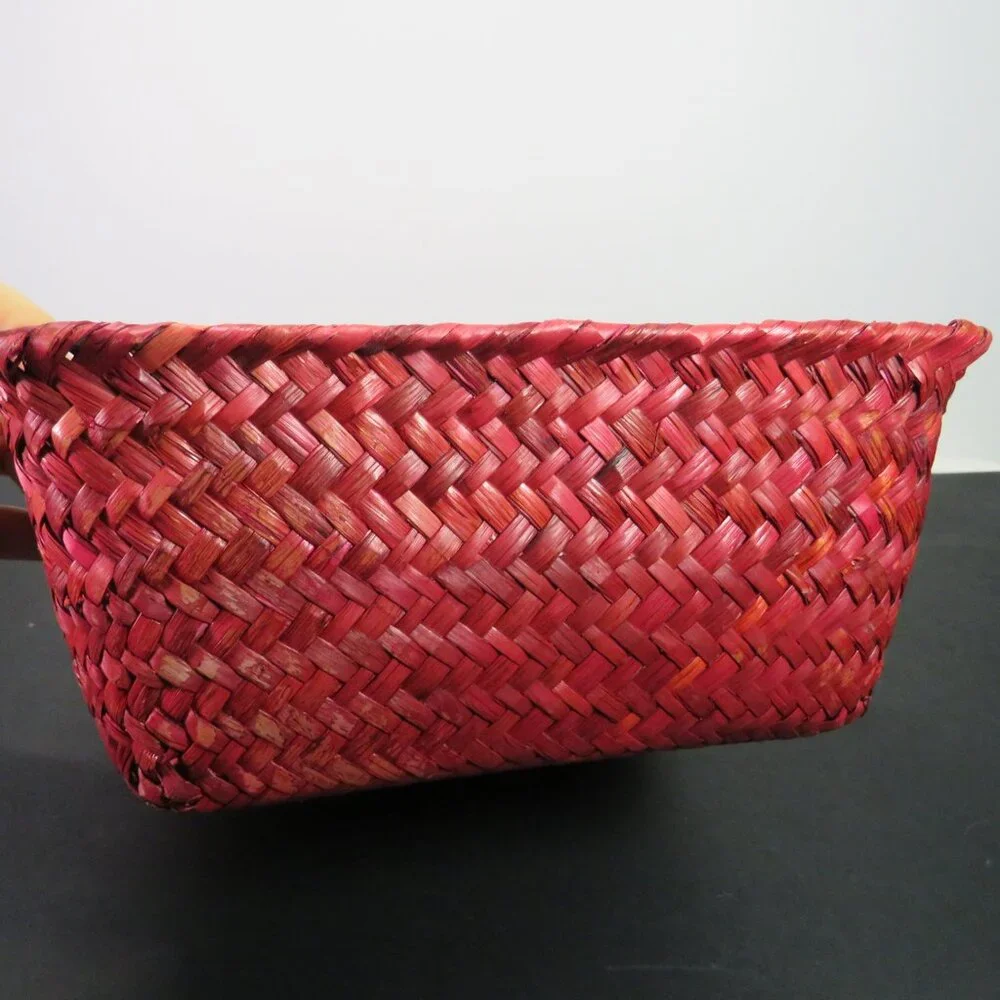 Cranberry Red (3) Woven Baskets NWT 1 square 2 round Christmas Organic Modern